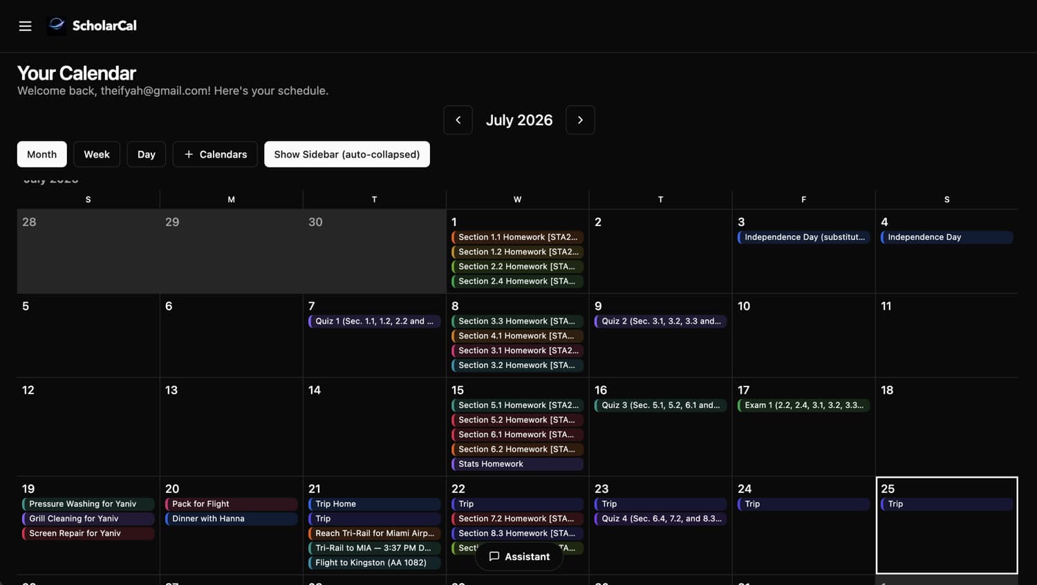 ScholarCal month view filled with scheduled events