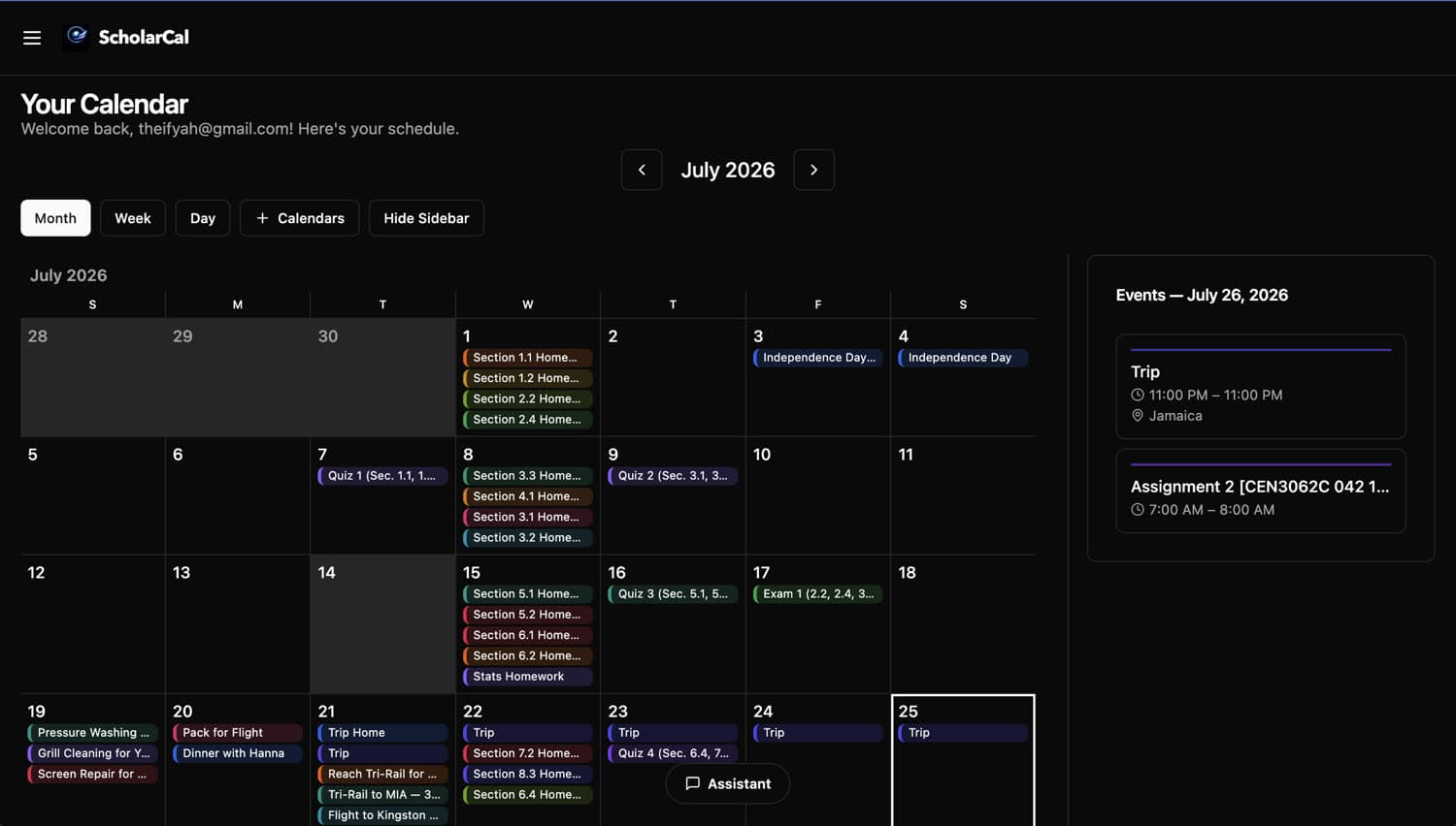 ScholarCal month view showing synced events across sources